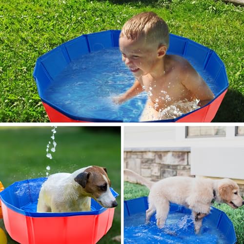 Portable Plastic Pool for Dogs, Dog Pool, 32 x 8 inch Foldable Pet Pool, Portable PVC Pet Paddling B