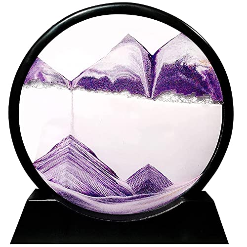 Image of Muyan Moving Sand Art Picture Sandscapes in Motion Round Glass 3D Deep Sea Sand Art for Adult Kid Large Desktop Art Toys (Purple, 7 Inch)