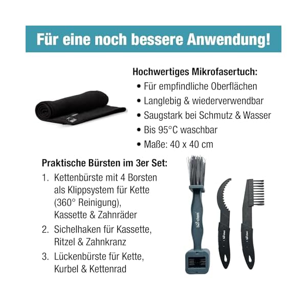 bio-chem Fahrrad Reinigungsset PROFI 7-teilig - Effektives & materialschonendes Pflegeset: 1x Fahrradreiniger 750ml + 1x Antriebsentfetter 750ml + 1x Antriebsöl 100 ml + 3x Reinigungsbürste – Bild 7