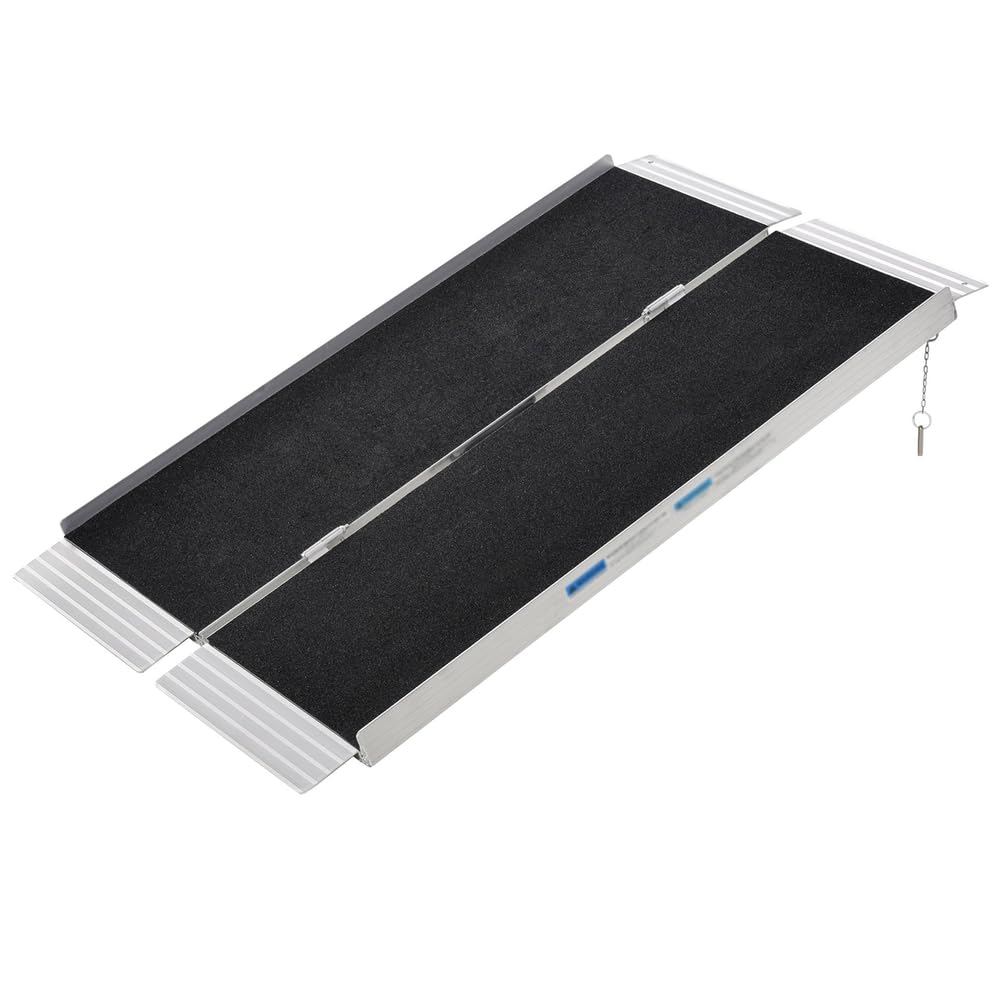 Podjazd dla wózków inwalidzkich do drzwi, Aluminiowy próg drzwiowy, składane podjazdy dla wózków inwalidzkich z powierzchnią antypoślizgową do schodów, drzwi, nośność 600 funtów,4Ft