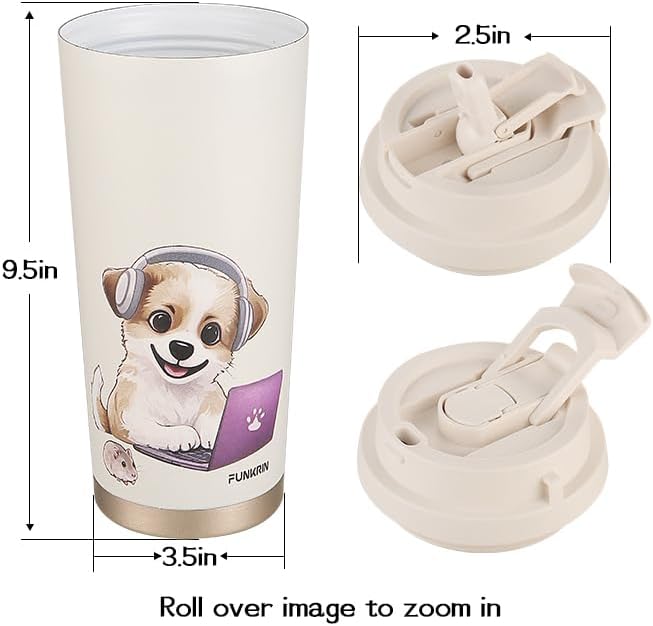 Funkrin Coffee Travel Mug with Straw & Flip Lid, 16oz Insulated Tumbler Cup with Ceramic Coating, Double Wall Vacuum Leak-Proof Mug for Office School Party Camping - Image 7