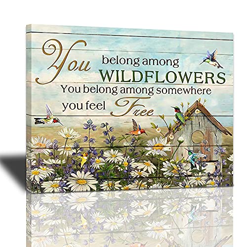 Abstract Hummingbird Sunflower Wall Art Canvas Print Inspirational Quotes Poster Beautiful Flowers Artwork Modern Home Decorations Framed And Stretched Ready To Hang For Living Room Bedroom Office16x20 Inch