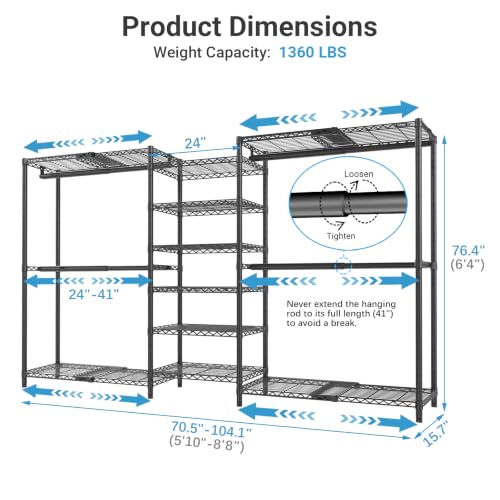 Image of VIPEK X3 Plus Large Expandable Closet Rack Wardrobe Closet Organizer Black