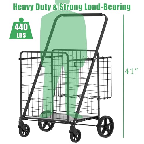 Robuster, faltbarer Einkaufswagen mit 360° drehbaren Rädern, wasserdichte Tasche, Jumbo-Allzweckwagen für Lebensmittel, Wäsche, hält bis zu 200 kg, 37,5 Gallonen – Bild 8