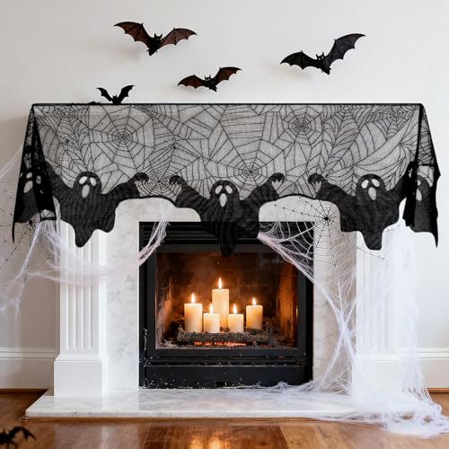 Pangda Halloween Spider Web Mantle Scarf Black, 19.7x78.7inch, Ghost