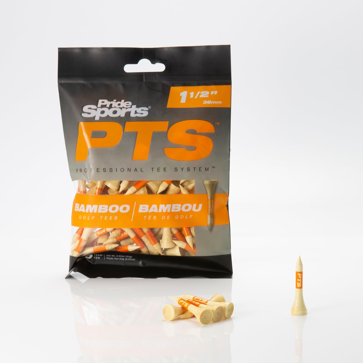 PrideSports PTS Bamboo Golf Tees, 3 Lengths Available, 90-175 Count Bags