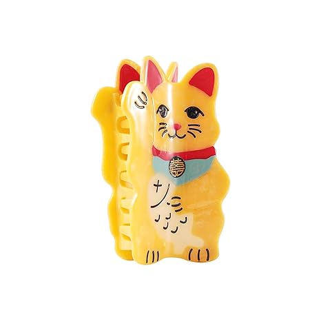 Maneki Neko Japanese Lucky Cat Hair Claw Clip Yellow Fortune Cat Design Decorative Hair Accessory for Women Girls Gift