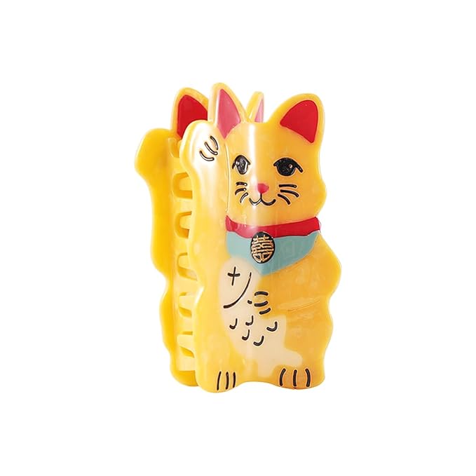Maneki Neko Japanese Lucky Cat Hair Claw Clip Yellow Fortune Cat Design Decorative Hair Accessory for Women Girls Gift