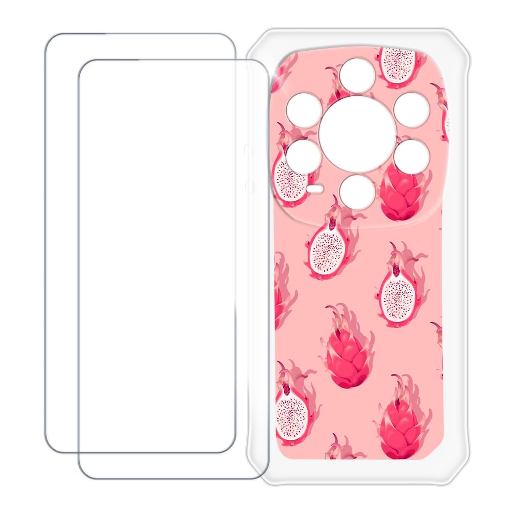 Compatible with Ulefone Armor 28 Ultra Thermal Case Colorful Custom Cover with 2 Pack Tempered Glass Screen Protectors - Shockproof Scratch-Resistant (Pitaya)