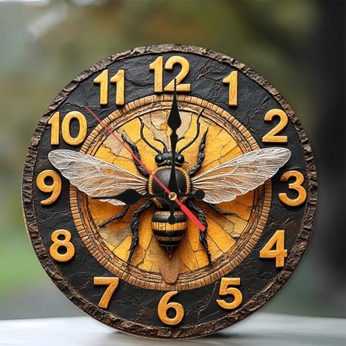 Reloj de pared analógico redondo de madera 10 pulgadas