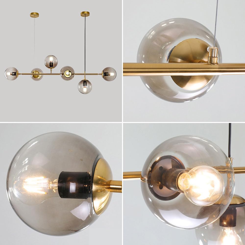 6 luci E27 Lampadario moderno Nord Europa Lampadario a sfera in vetro Industriale 51 pollici Lampada a sospensione a soffitto per soggiorno Sala da pranzo Decorazione artistica Ristorante