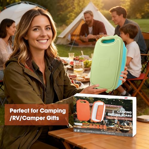 Image of Gintan Camping Cutting Board, 9-in-1 Collapsible Chopping Board with Colander, Kitchen Vegetable Washing Basket for Camping, Camping Gifts Camping essentials for RV Campers (Blue Green)