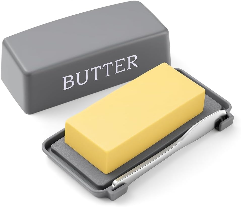 Butter Dish With Cover And Knife,Food Grade Plastic Butter Holder With Lid For Countertop,Black Dishwasher Safe Butter Storage Container