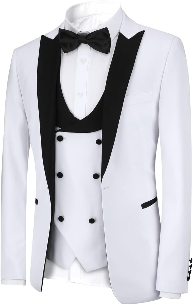 YFFUSHI Men's 3 Piece Suit Slim Fit One Button Prom Suits Set Blazer Vest Trousers - Image 4