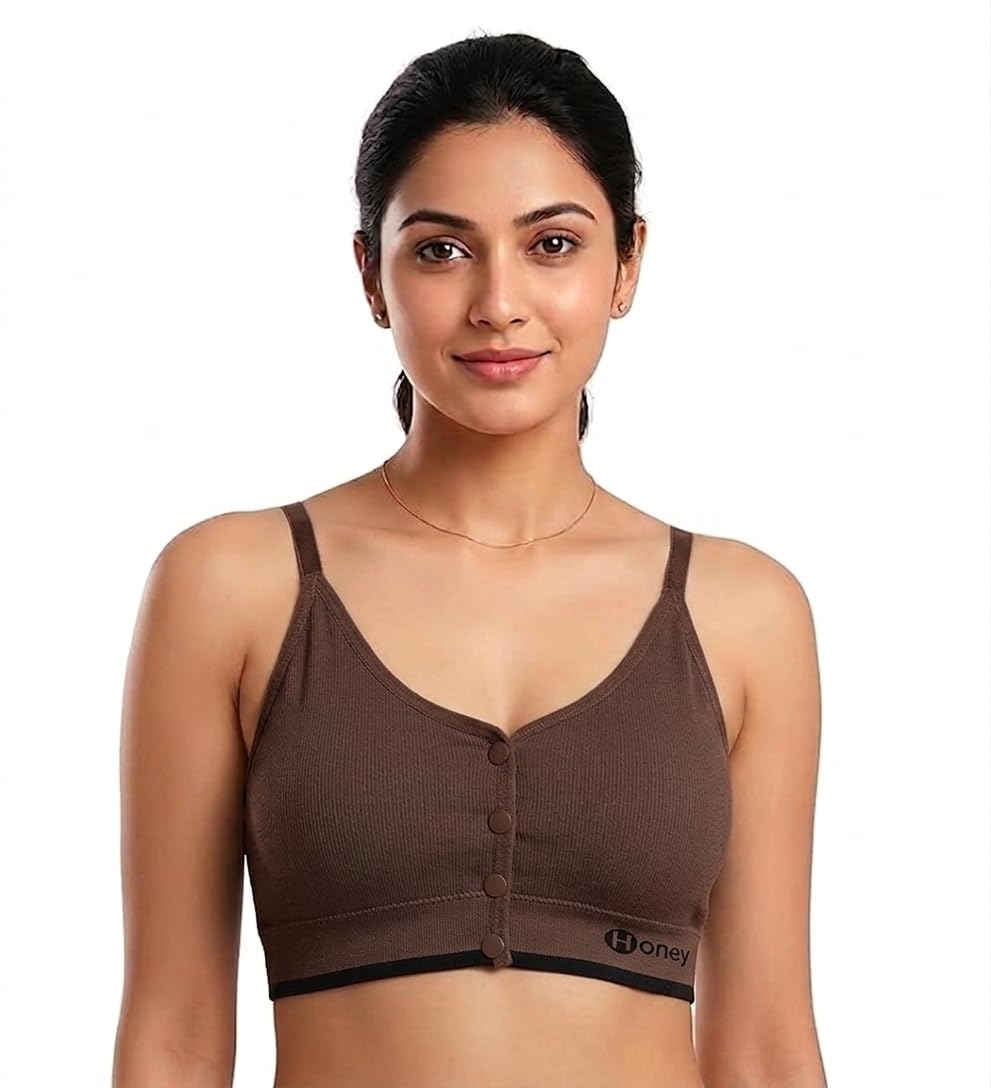 Women’s Front Open Button Bra | Padded Non-Wired Ribbed Camisole Bra | Maternity & Nursing | Full Coverage Everyday Innerwear Spaghetti Straps-image-11