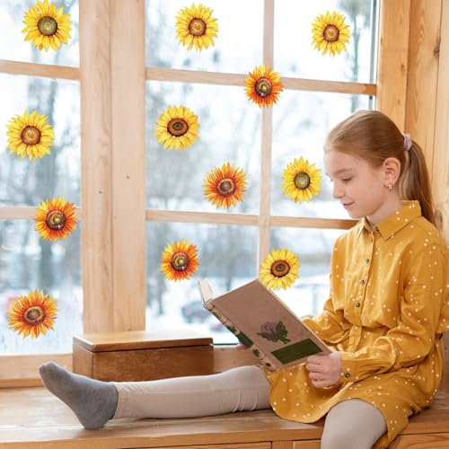 Image of Sunflowers Glitter Cutouts - 100Pcs Summer Flowers Shaped Cut-Outs Spring Paper Die Cut with Glue Points for Summer Holiday Party Baby Shower Home School Classroom Bulletin Border Wall Decorations
