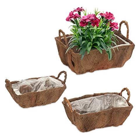 Relaxdays Set of 3 Flowerpots with Handles Cover