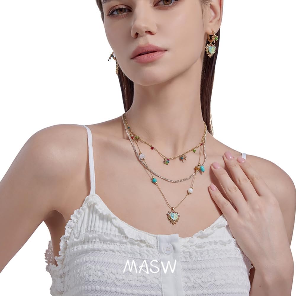 Vintage necklace, Multi-layer heart-shaped pendant necklace, Attractive necklace for women,Gold-plated gift necklace, Personalized geometric necklace, Colorful pendant, M2965 - Image 2