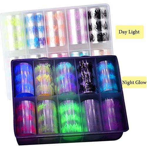 Beiling BEILING-0000078 10 Rolls Fluorescent Nail Art Foils Flame Nail Art Sticker Supplies Glow In Dark Foil Glue Transfer Nail Art Decoration Tips Manicure Accessories thumb #1