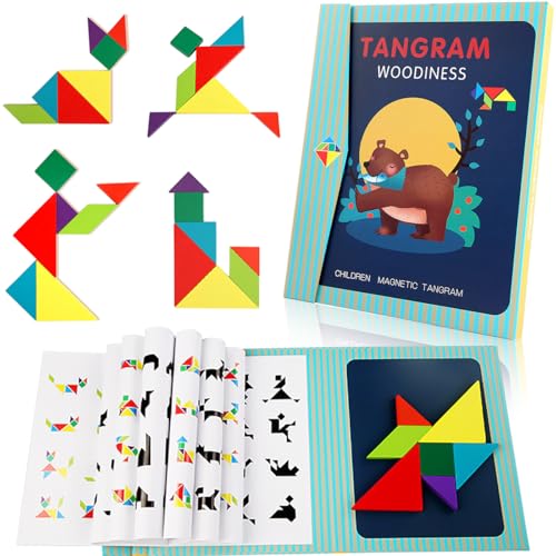 Tangram magnétique, Puzzle Tangram en Bois magnétique pour Enfants, Cadeau Tangram pour Enfants, adapté aux Enfants à partir de 3 Ans