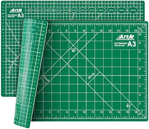 ArtAt Self Healing Cutting Mat: 12″x 18″ Green Double Sided Non-Slip 5 Layers PVC Durable Craft Sewing A3 Mat for Rotary Cutter, Use for Quilting and Scrapbooking and Craft & Art Projects… ArtAt Self Healing Cutting Mat: 12″x 18″ Green Double Sided Non-Slip 5 Layers PVC Durable Craft Sewing A3 Mat for Rotary Cutter, Use for Quilting and Scrapbooking and Craft & Art Projects…
