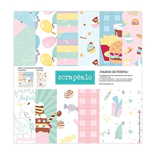 ¡Vamos de fiesta!: Colección de 18 (12+6) papeles para scrapbooking con hoja de diecuts incluida | tamaño de 30,5 x 30,5 cm. | papel de 250 gr./m² | 12 papeles impresos a doble cara + 6 a una cara.