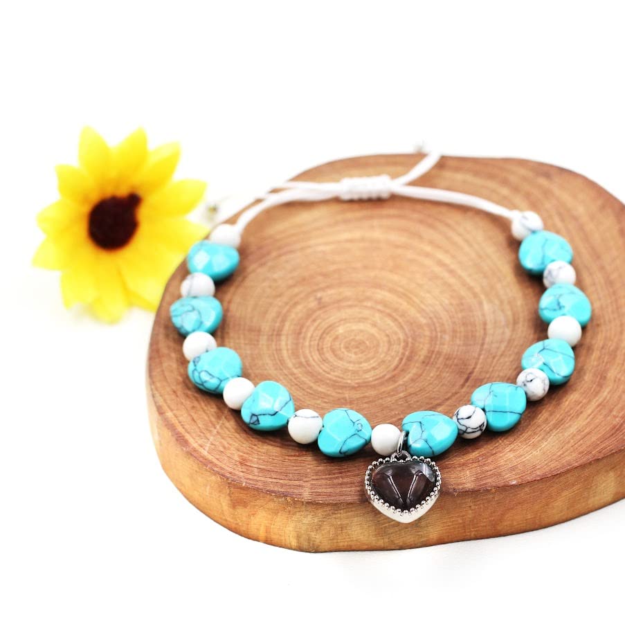 Image of Uloveido Color Changing Heart Mood Charm Bracelet for Mother Gift, Handmade Natural Turquoise Bracelet for Mom Grandmother Birthday Mother Day Gift Y3706