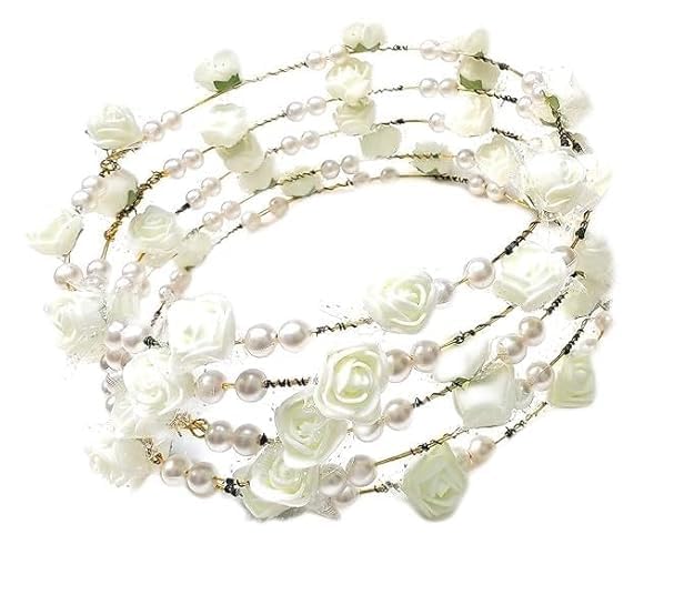 GIRLYZ ATTIRE Artificial Floral Headpiece Multi Roses Wedding Bridal Beach Party Travel Headpiece Wreath Crown Tiara for Girls Teens and Women Pack of 2 (white)-image-40