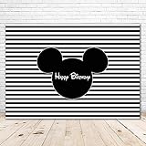 Backdrop Happy Birthday 7x5 Black and White Ears Background for Boy First Birthday Party Classic Mouse Head Backgrounds Backdrops Vinyl Banner Dessert Table Cloth