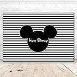 Mickey Mouse Backdrop Happy Birthday 7x5 Black and White Mickey Mouse Ears Background for Boy First Birthday Party Classic Mickey Mouse Vinyl Banner Dessert Table Cloth