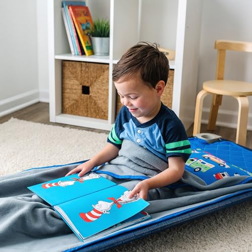 Image of Wildkin Modern Kids Nap Mat with Pillow for Boys - Cotton Blend, Elastic Straps, Toddler Sleep Mat for Daycare, Preschool, Kindergarten & Travel, Ages 3-7, Machine Washable - Heroes