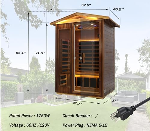 Image of Full Spectrum Ultra-Low EMF Outdoor Sauna 2 Person, Red Cedar Far Infrared Saunas for Home, Near&Mid-IR Light, EMF 0.1-1.5mG, Bluetooth & Chromotherapy