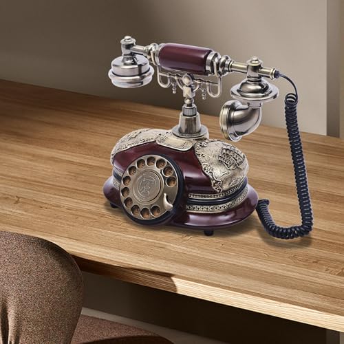 Teléfono fijo clásico con disco rotatorio vintage marrón miniatura 4
