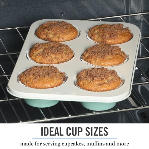 Image of Martha Stewart Gallen 6 Cup Nonstick Carbon Steel Muffin and Cupcake Pan - Teal Durable Bakeware for Muffins, Cupcakes & Mini Cakes