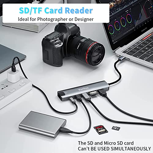 Image of Verilux USB C Hub with Ethernet RJ45 7 in 1 USB Type C Hub with 4K HDMI Converter, SD /TF Card Reader PD 87W Charging Port, Multi USB Port for Laptop with USB Hub 3.0 + 2.0 for MacBook Air Pro M1