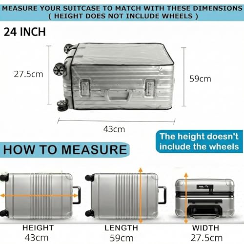 Image of Kraptick Transparent Luggage Cover - Waterproof and Dustproof Luggage Protector, Stretchable Elastic Cover for Travel Trolley Bags, Durable and Clear Luggage Protector Case (Transparent-24 Inch)