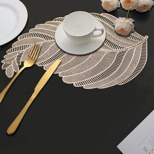 Image of Dakshya Industries Set of 2 PVC Waterproof Table Placemats (45x30 cm) - Heat Resistant, Washable Dining Mats (Gold)