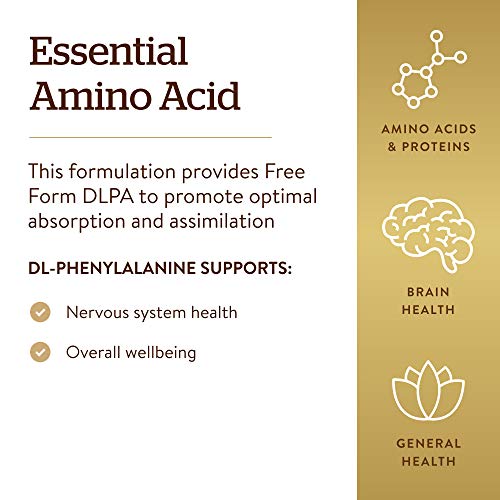 Solgar Dlpa 500 Mg, 100 Vegetable Capsules - Free Form Dl-Phenylalanine - Supports Central Nervous System - Vegan, Gluten Free, Dairy Free, Kosher - 100 Servings #TOP3