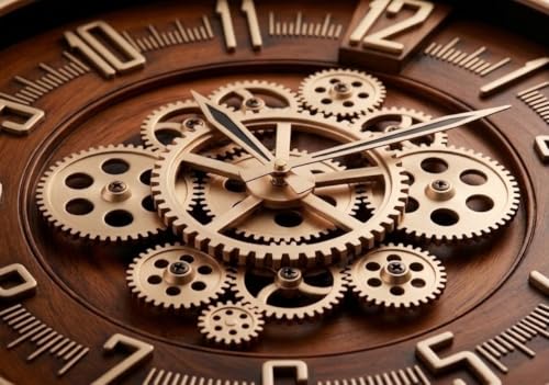 Image of RegentLuxxor Wall Clock, Moving Gear, 16 Inch, Silent Sweep, Steampunk Style, for Living Room and Office
