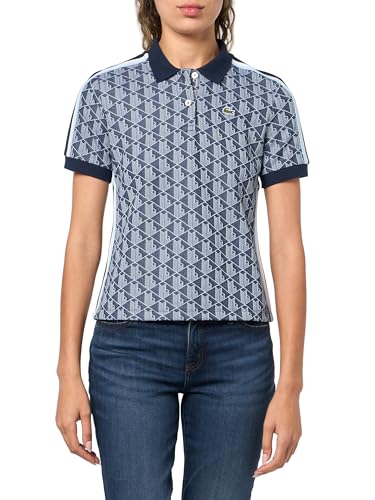 Lacoste Women's Slim Fit Monogram Jacquard Polo Shirt, Navy Blue/White, 10