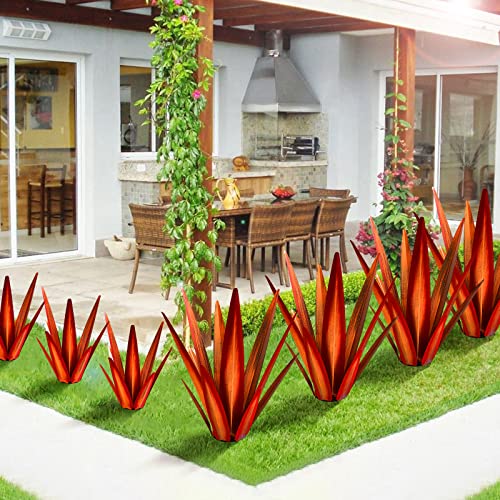 Image of KODIBO 24 inch Metal Agave Plant Outdoor Decor, Large Garden Sculpture, Red | Wateproof, Rustproof, Hand-Painted Metal Plant, Tequila Rustic Sculpture, Desert Steel Yard Art, Yard Decorations Outdoor