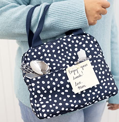 Steel Mill & Co Insulated Lunch Tote Bag For Women, Large Capacity Cooler Lunch Box, Cute Lunch Bag For Adults, Mini Cooler With Zipper Closure, Pockets, And Sturdy Handles (Navy Dots) #TOP3