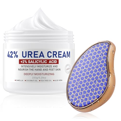 OUKEYA 150g Crema Piedi 42% Urea + 2% SA con Raspa per piedi, Trattamento Intensivo Riparatore per Piedi, Talloni e Mani Secchi e Screpolati, Esfoliante e Idratante Profondo