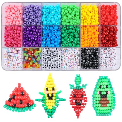 Image of 1720+pcs Pony Beads Kit 1830pcs 6 Style Letter Alphabet Beads Rainbow Plastic Pony Bead Bulk Multicolor Kandi Bead Elastic String DIY Crafts Jewelry Making Kit for Bracelets Necklaces