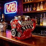 エンジンモチーフマグカップ V6/V8エンジンマグカップ レトロ v8エンジンカップ 万能 コーヒー マグカップ 頑丈 ステンレススチールライナー付き断熱ハンドル付き 装飾 誕生日 車愛好家 家族や友人へのホリデーギフトに最適 (V8)