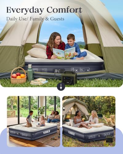 Image of VOSSER Full Size Air Mattress with Built-in Pump - 13 inch Raised Self Inflating Blow Up Mattress for Home, Guests & Travel - Premium Flocked Top Inflatable Bed, Luxury Air Bed, 660lbs