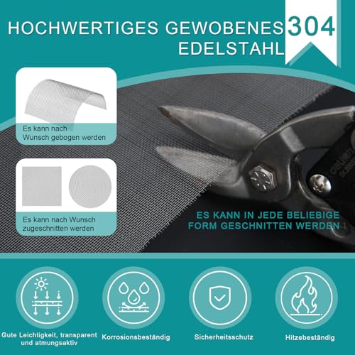 Drahtgitter Feinmaschig Edelstahl Fliegengitter Metall Insektengitter, 30 Maschen Fliegengitter Metallgewebe, 30,5 cm × 205 cm Drahtgeflecht Wühlmausgitter Insektenschutzgitter