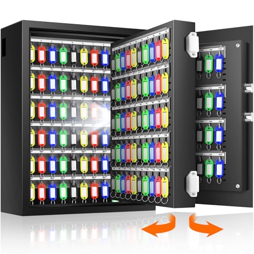 Mejasg Feuerfester Schlüsselkasten mit Zahlencode für 200 Schlüssel, Schlüsseltresor Schlüsselschrank mit Seitlichem Schlüsseleinwurf und Verstellbarer Schlüsselleiste, Schlüsselsafe für Büros Lager