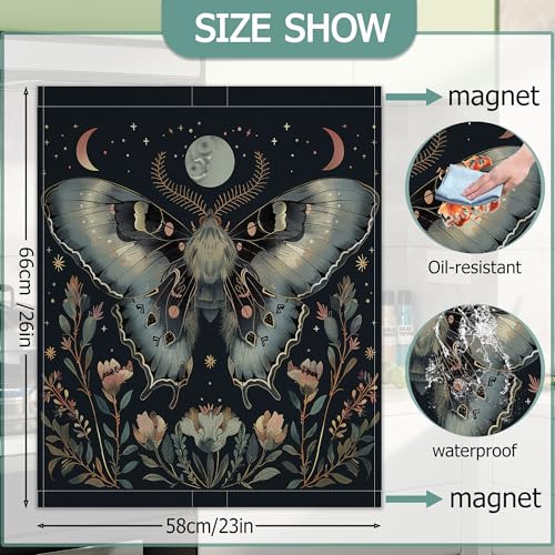 Image of Gothic Moth Dishwasher Covers for The Front Magnetic,Vintage Flowers Moon Refrigerator Magnets Decoration,Reusable Dishwasher Cover Panel for Home Kitchen Decor 23x26 Inch