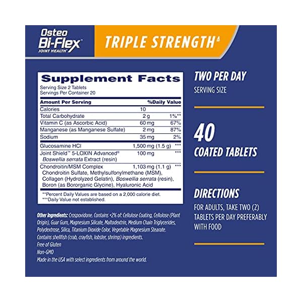 Osteo Bi-Flex Triple Strength(5), Glucosamine Chondroitin with Vitamin C Joint Health Supplement, Coated Tablets, 40 Count